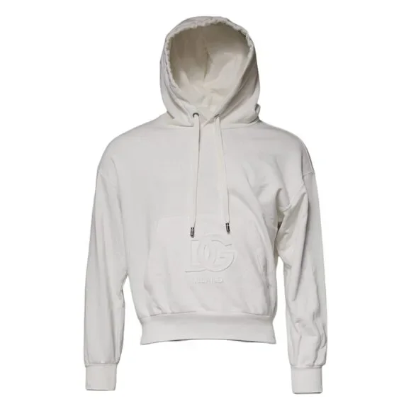 Dolce Gabbana White Logo Hooded Pullover Men Sweatshirt Sweater